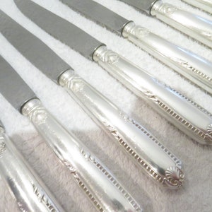 12 cuchillos de mesa mango plateado orfebre Ravinet Denfert modelo Louis XIV 86 cuchillos franceses plateados