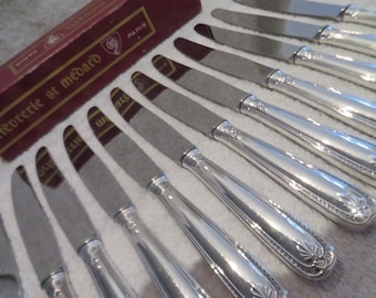 12 couteaux de table métal argenté orfèvre St Medard modèle Récamier Empire Vintage French silver-plated dinner knives 24,8cm
