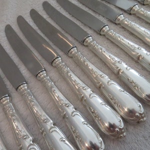 12 silver metal dessert knives rococo style goldsmith SFAM model Beloved French silver-plated dessert knives