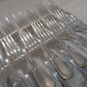 12 Silver Plated Dessert Forks Empire Style Goldsmith F Frionnet Vintage French Silver-Plated Dessert Forks 18.6cm