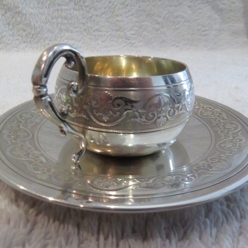 Superbe tasse à moka 4cl argent 950 minerve frise guillochée Louis XIV orfèvre L Coignet 1900 2024 French 950 silver demi tasse mocha cup