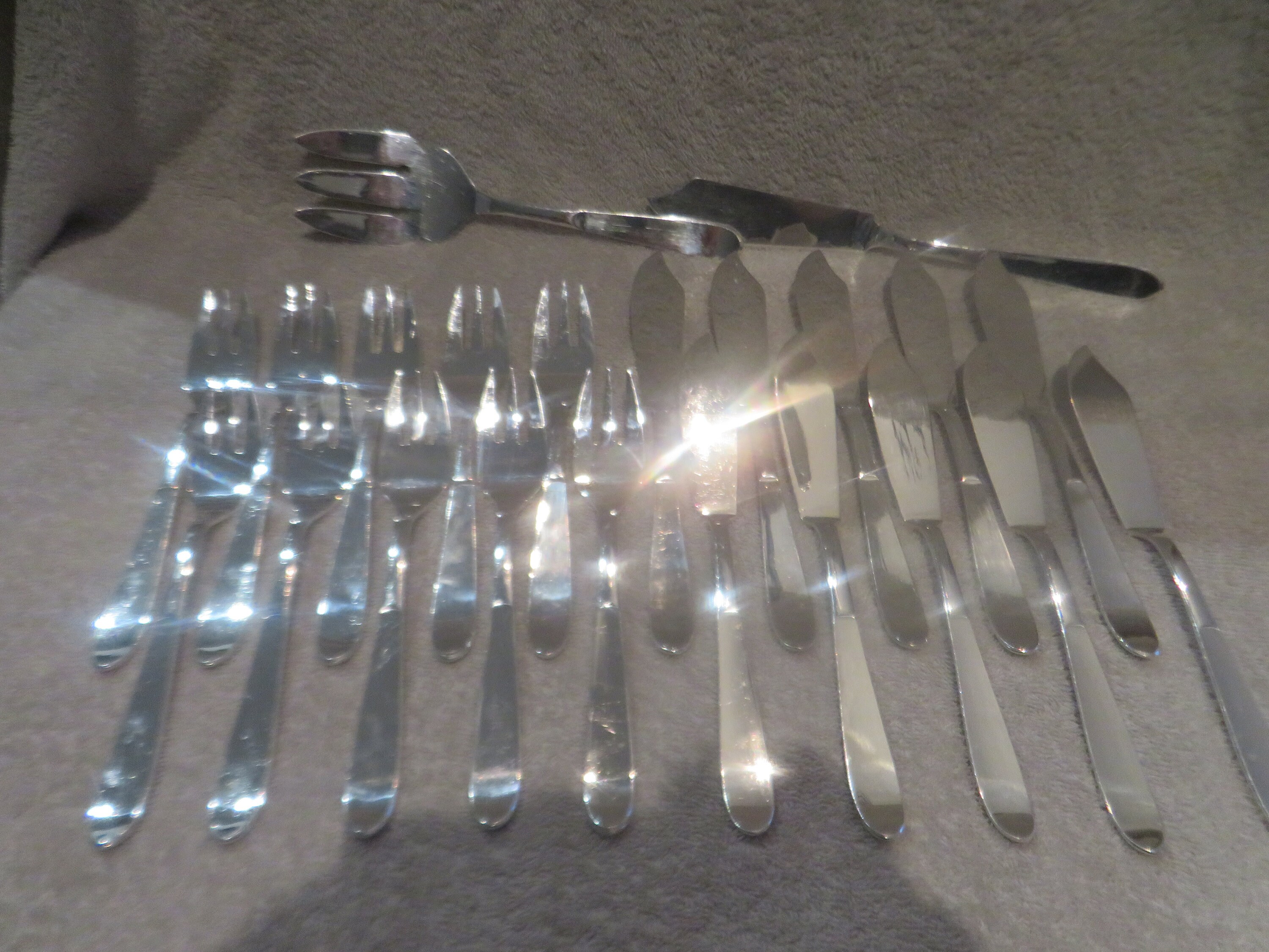 Fish Service 22p Silver Metal Modernist Style Goldsmith SFAM 1970