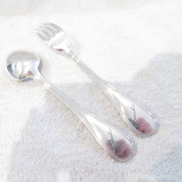 Christofle Christofle goldsmith silver metal baptism cutlery model Perles engraved Jennifer Vintage 2000 silver-plated baptism set 2p