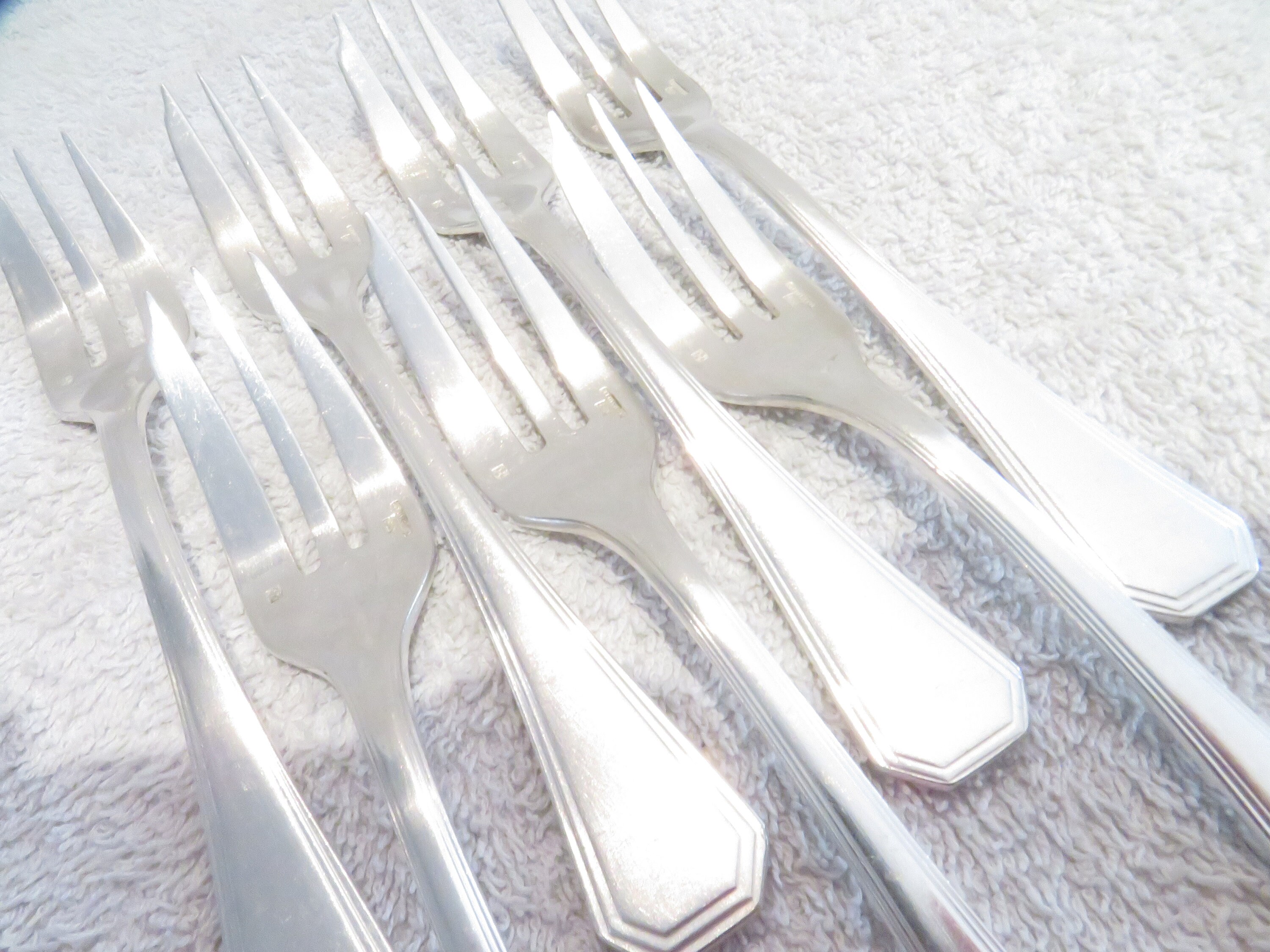 7 silver-plated cake forks art deco style goldsmith Christofle model America Vintage silver-plated pastry cake forks 15.4cm