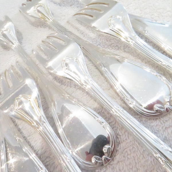 7 fourchettes de table métal argenté orfèvre Christofle modèle Rubans Louis XVI vintage 1990 silver-plated dinner forks