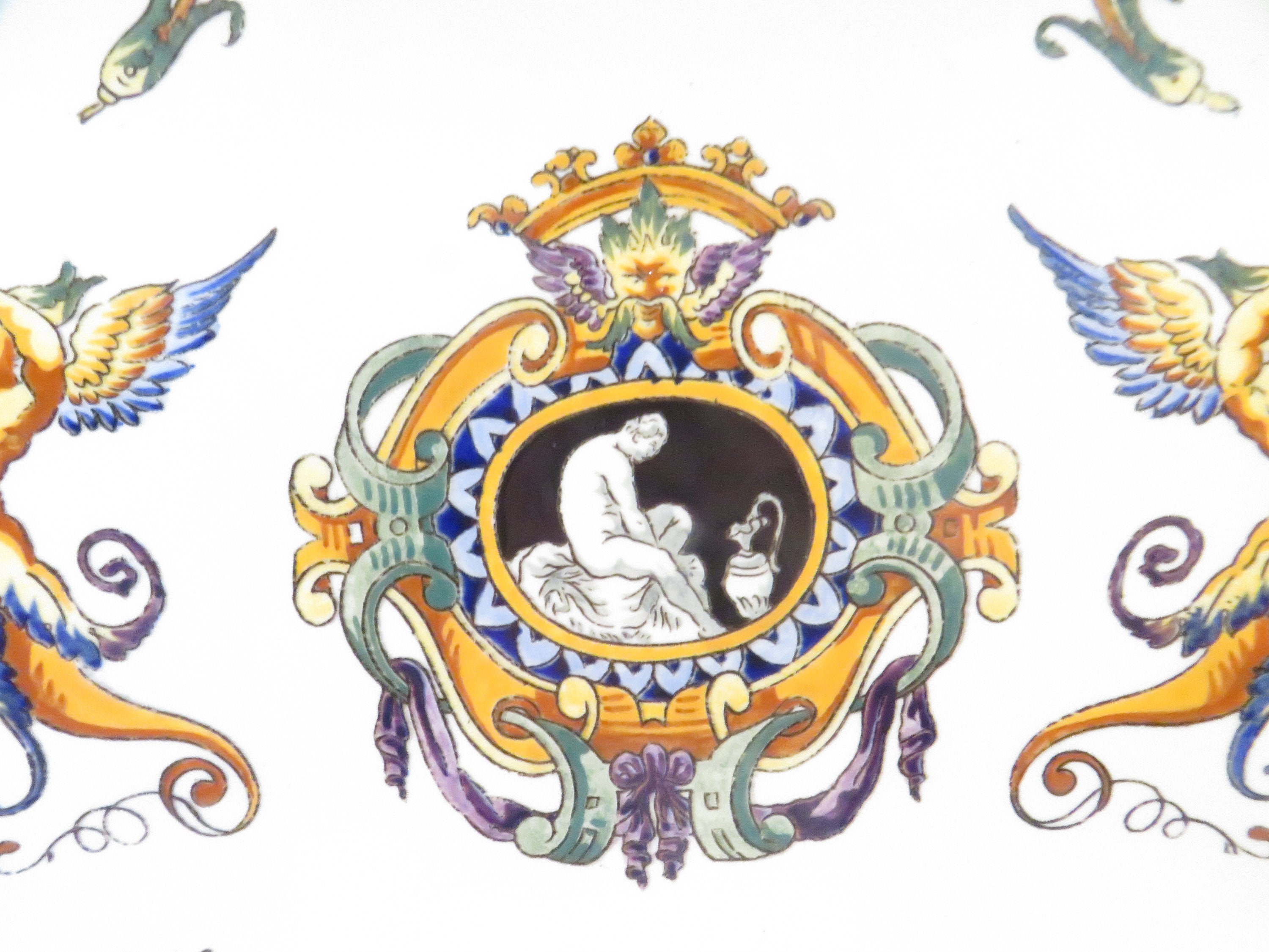 Flat Square 27cm Side Faience Gien Décor Renaissance Background