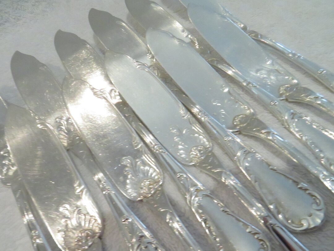 Lot De 12 Couteaux à Poisson Christofle - Modèle Uniplat - Métal Argenté - Très Bon état