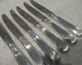 6 silver metal dessert knives (stainless steel) art deco style (French silver-plated 6 dessert knives)