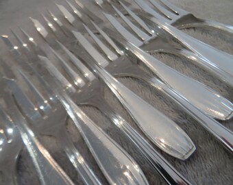 12 fourchettes à gateaux métal argenté style art deco orfèvre SFAM French silver-plated pastry cake forks 16,3cm