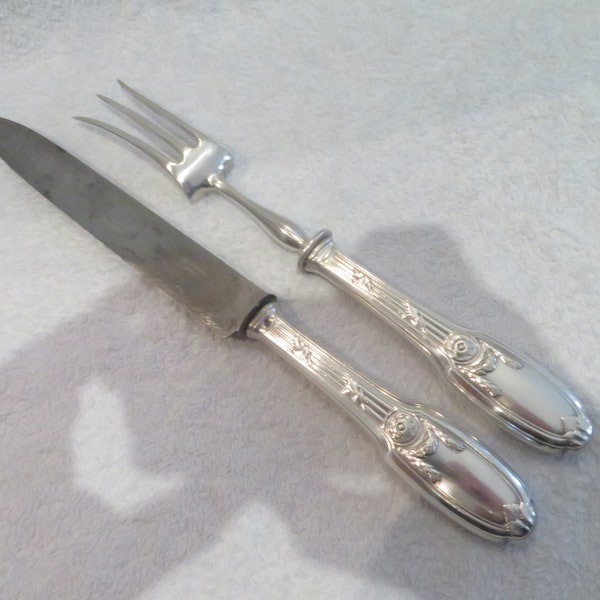 Service à découper manche métal argenté style Empire orfèvre Christofle modèle Delafosse French silver-plated 2p carving set