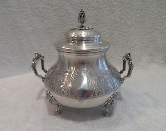 superbe sucrier argent 950 guilloche Minerve style Louis XVI tête de belier orfèvre Ferry Rare late 19th c French 950 silver sugar bowl