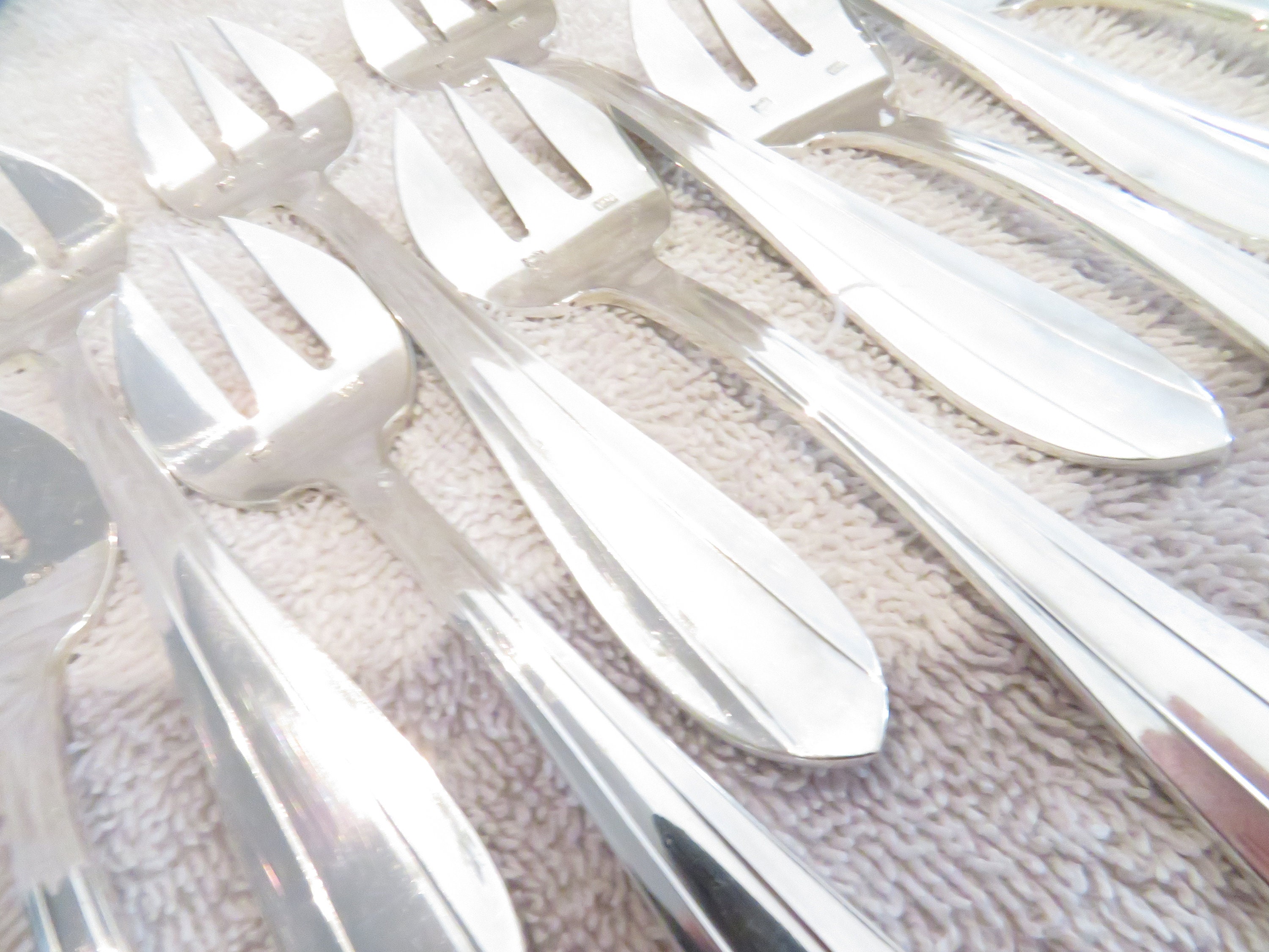 12 Silver Metal Oyster Forks Art Deco Style ATO Goldsmith in Lyon