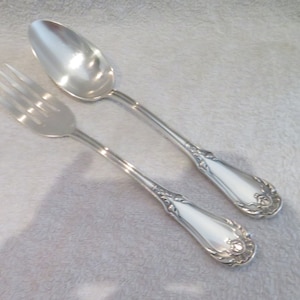 Spoon fork with silver metal stew style Louis XIV goldsmith SFAM Vintage French silver-plated serving spoon & fork