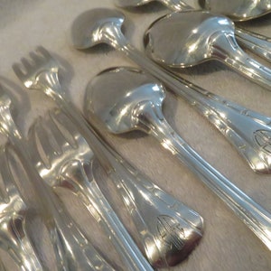 12 mesa cubierta platería metal orfebre Ravinet Denfert st art deco papyrus francés plateado 24p cena cubierta conjunto de cubiertos para la cena 24p