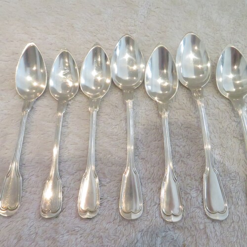 7 sales teaspoons silver 950 Minerva with fillets 19th c French 950 silver coffee spoons