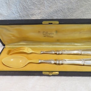 Service à salade argent 950 Minerve (et 800 sanglier) estilo rocaille orfèvre Ravinet Gorgeous 1900 Francés 950 800 ensalada de plata juego de porciones