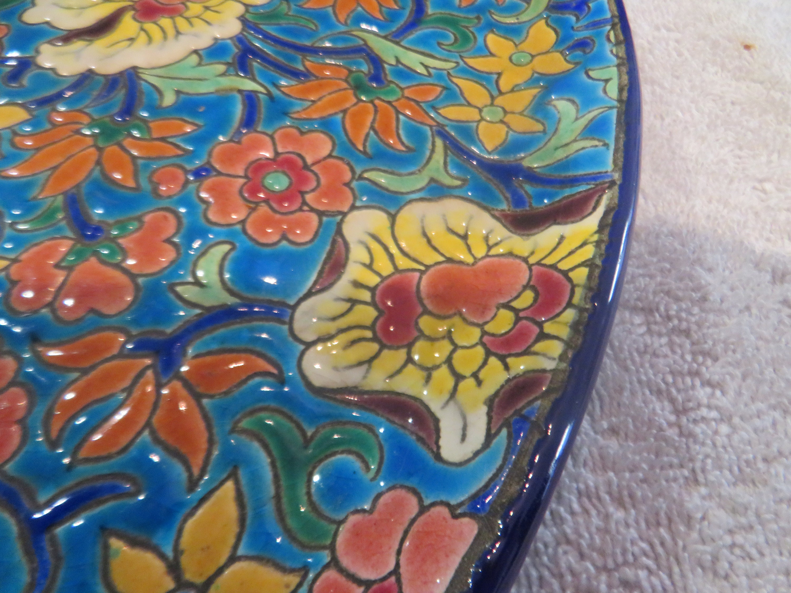 Grand Plat Mural Emaux Longwy Modèle Tropic - 35 Cm - À Accrocher Ou Déco