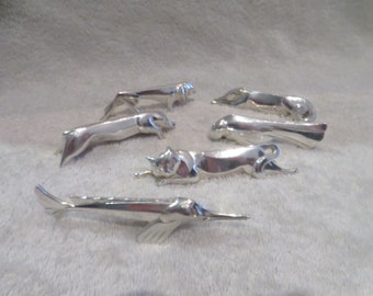 6 porte couteaux métal argenté style art deco forme animaux orfèvre Gallia Christofle par Sandoz 1930 French silver-plated knife rests