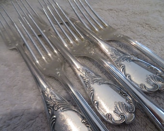 Table Ronde Francaise Lot De 6 Fourchettes En Métal Argenté Christofle Modèle Grandbourg Louis XV - Occasion Couvert Christofle Vintage Bon état