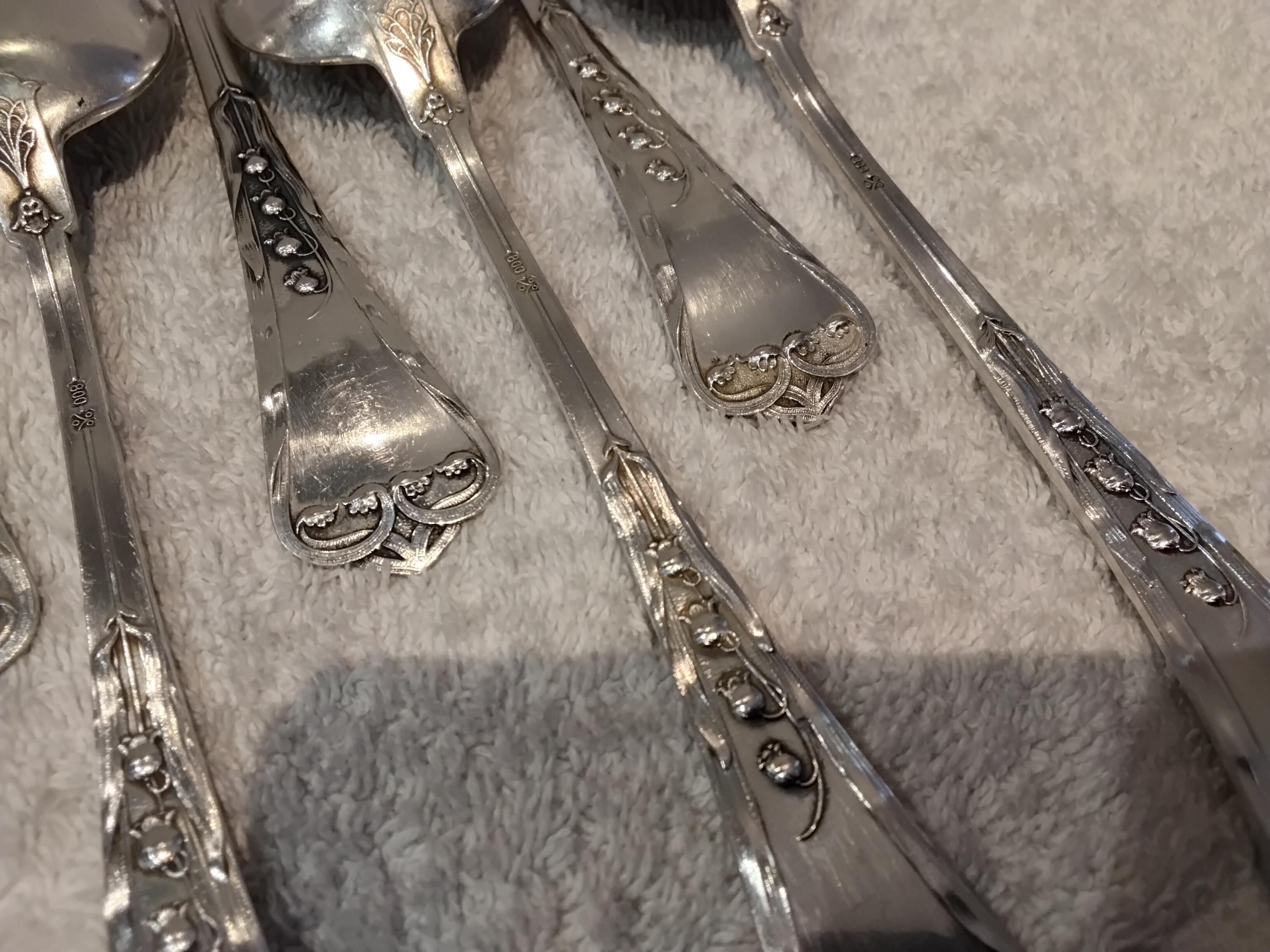6個のシルバーカトラリーセット 800 スイスの金細工職人 Jezler モデル 