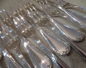 12 silver plated cake forks goldsmith Christofle model ribbons Louis XVI Vintage 1990 silver-plated pastry cake forks near mint