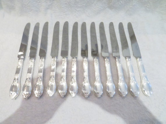 Magnificent 12 Table Knives Handle Metal Silver Goldsmith Europ