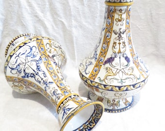 2 vases forming a pair faience Gien cachet 1871 renaissance decor white background Magnificent late 19th c french ceramic large vases h 31cm