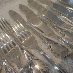 12 silver-plated fish cutlery sets, Christofle Marly model, Vintage 1990 silver-plated 24p fish cutlery set