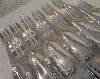 12 silver-plated cake forks Louis XVI style goldsmith Christofle model ribbons Vintage 1990 silver-plated pastry cake forks 16cm