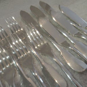 6 silver plated fish cutlery set goldsmith Christofle model Cluny Vintage French silver-plated 12p fish cutlery set