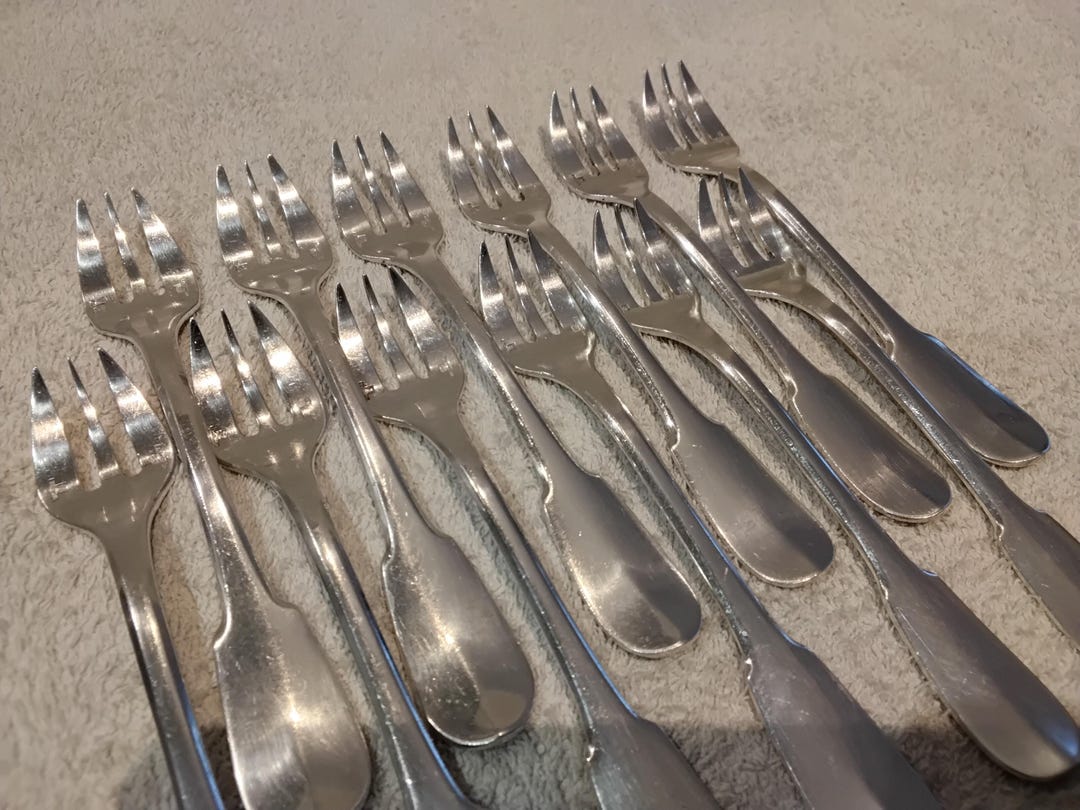 12 Silver-plated Oyster Forks by Christofle, Cluny Pattern