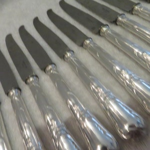 12 dessert knives silver metal st rock silversmith Christofle old model Marly Chrysanthemum 1900 French silver-plated dessert knives