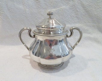 Superbe sucrier argent 950 Minerve style Louis XIV orfèvre Odiot modèle Godrons 20th c French 950 silver sugar bowl