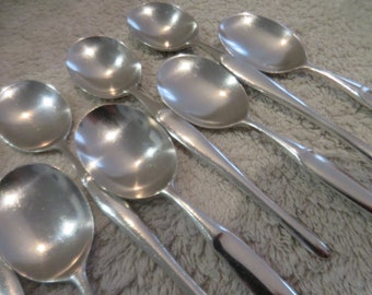 8 cuillères à café métal argenté orfèvre Christofle mod Duo Tapio Wirkkala 1960 French silver-plated coffee spoons 13,7cm