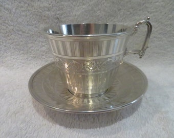 Superbe tasse à déjeuner argent guilloche 950 Minerve style Louis XVI orfèvre Flamant Gorgeous 1880 French guilloche silver breakfast cup
