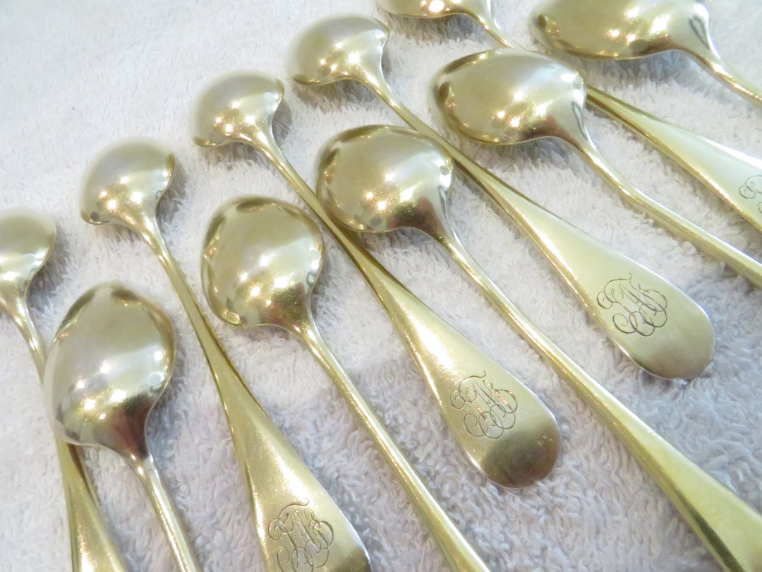 Service à Desserts Doré Style Louis XVI - 11 Pièces Fourchettes Et Cuillères Perles
