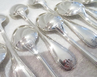 3 cuillères à soupe métal argenté style empire orfèvre Christofle modèle Malmaison Vintage french silver-plated soup spoons