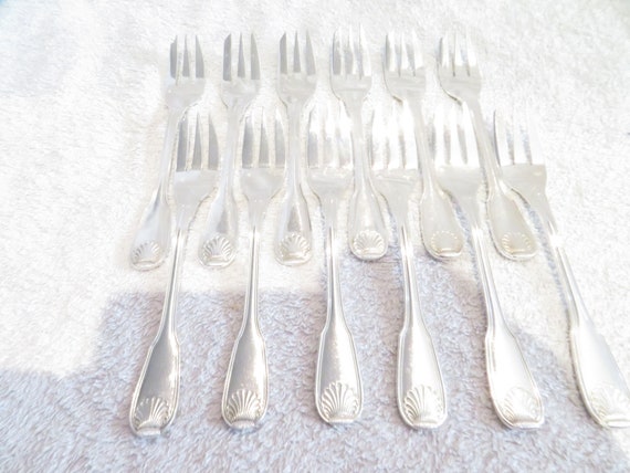 Lot De 6 Fourchettes à Gâteaux En Métal Argenté - Modèle Filet - État Impeccable