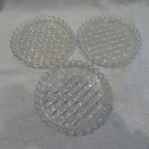 3 crystal bottle under molded Val Saint Lambert checkerboard décor (Belgian crystal bottle coasters)