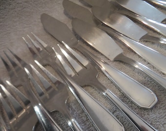 12 couverts à poisson métal argenté style art deco america orfèvre Argental modèle French silver-plated 24p fish cutlery set