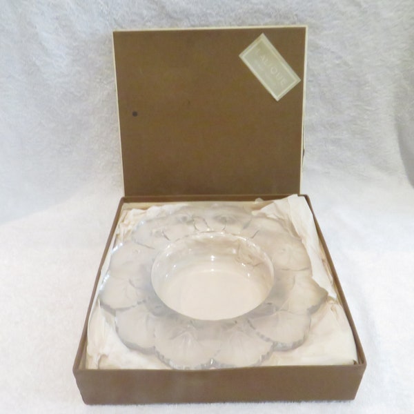 Belle coupe en verre moulé pressé Lalique modèle Honfleur 1950 French boxed bart glass bowl 22cm