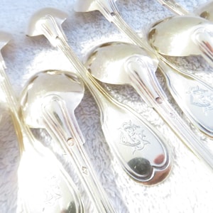 12 silver vermeil coffee spoons 950 Minerva decoration with engraved EC goldsmith Labbé 1840 French 950 gilded silver coffee spoons 14.6cm