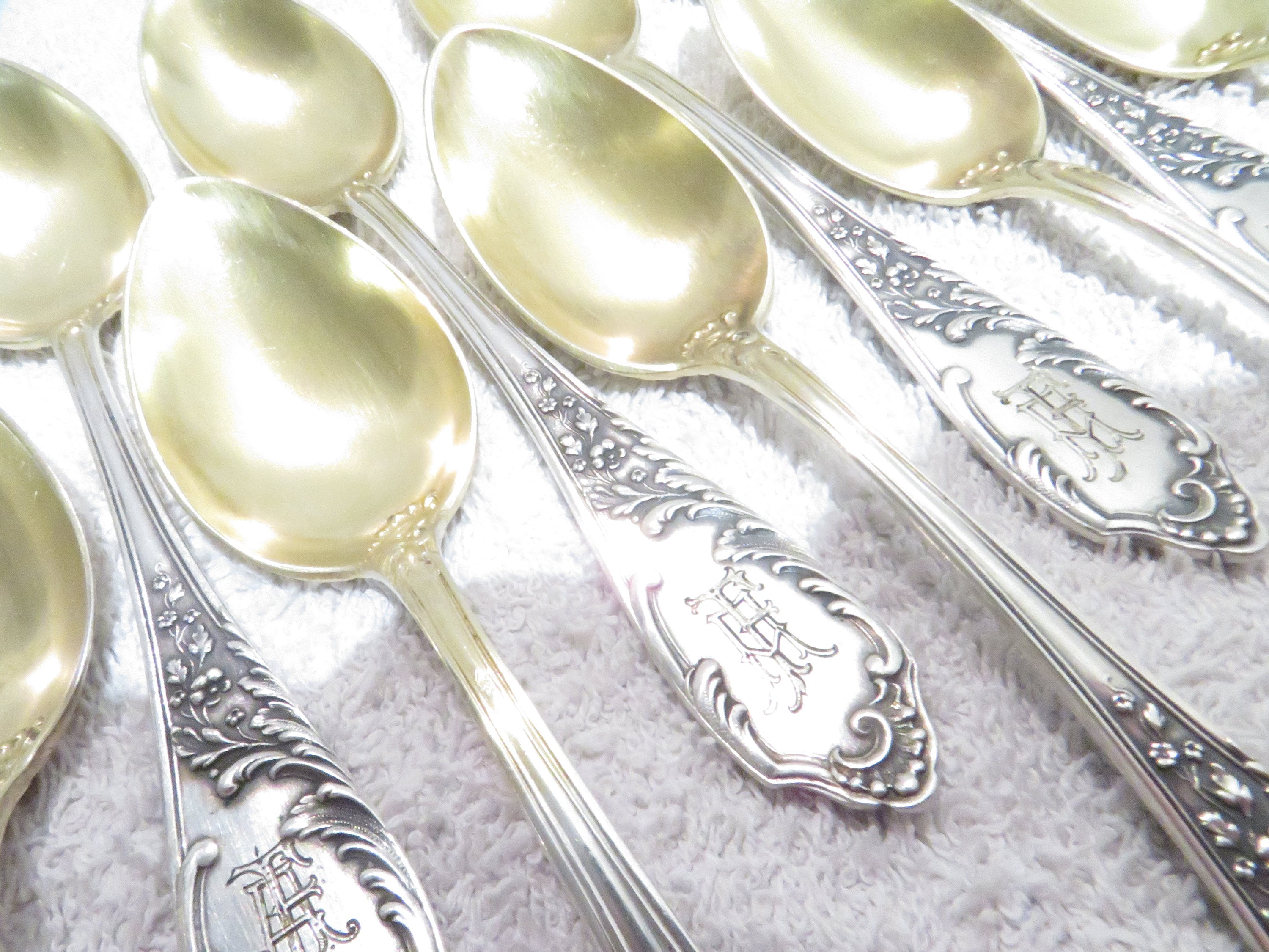 12 German 800 Silver Coffee Spoons Rococo Style Engraved FA