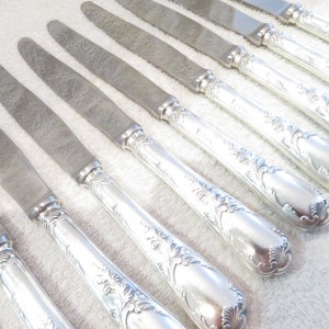 2 table knives silver plated metal handle goldsmith Christofle model Marly Vintage French silver-plated dinner knives 24.7cm