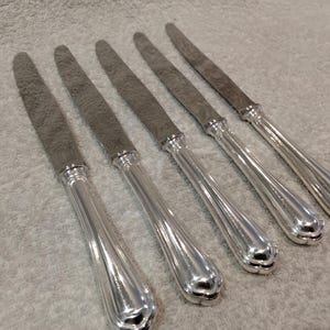 5 silver-plated dessert knives by Christofle, Spatours pattern, Vintage 1990, 19.7cm