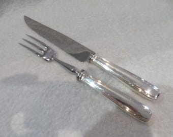 silver plated carving set art deco goldsmith net decor Lcf cutlery French Vintage French silver-plated 2p carving set