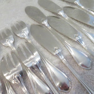 12 cubiertos de pescado modelo de metal plateado contornos orfebre Ravinet Denfert juego de cubiertos de pescado plateado francés de 24p