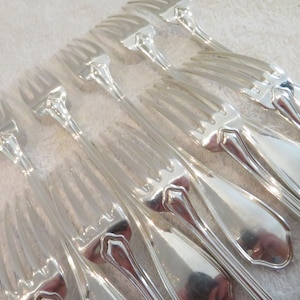 10 silver metal dessert forks style contours goldsmith Ravinet Denfert French Club model silver-plated dessert forks