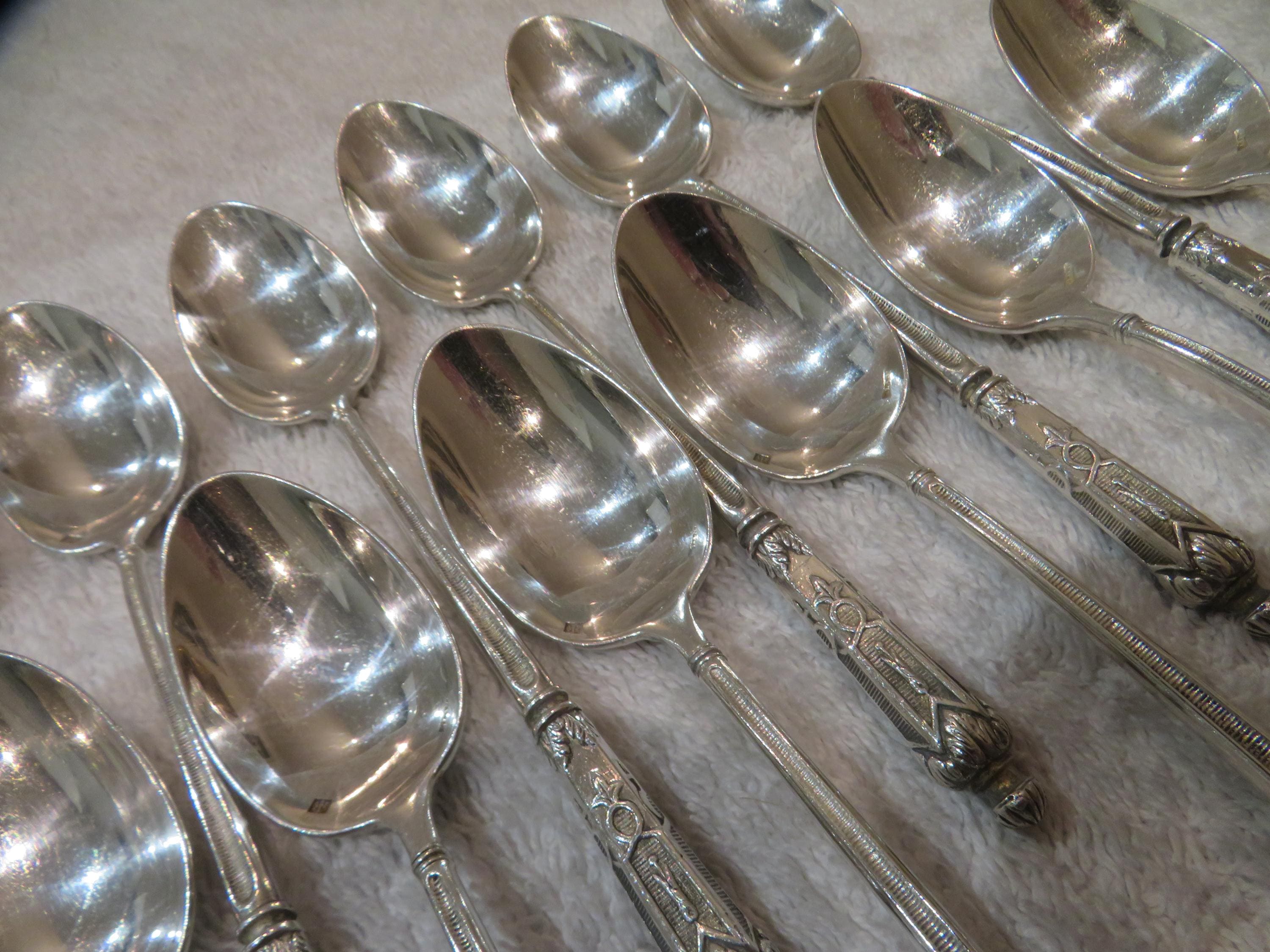 Lot 6 Cuillères Dessert Argent – Ercuis Modèle Russe – Poinçons