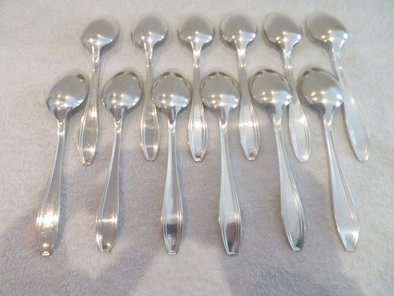 10 CUILLÈRES À dessert en métal argenté de style art déco + coffret EUR 35,00 - FR